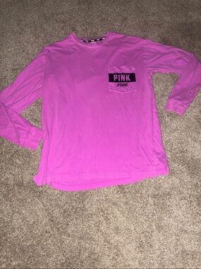 PINK Victoria's Secret Bright Pink Long-Sleeve Pocket Tee